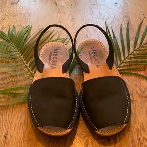 Viscata Menorquina Leather Avarcas, Black, Size 40